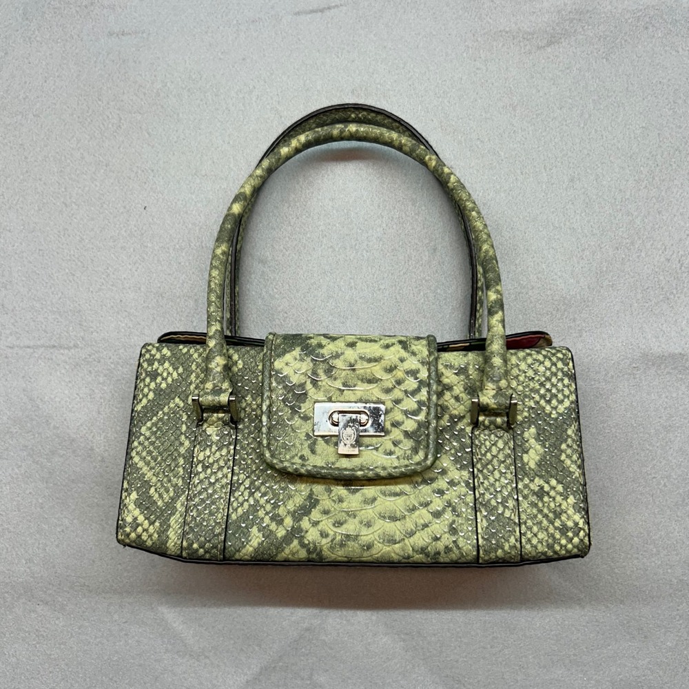 Liz Claiborne Green Snakeskin Baguette Handbag Y2K Faux Leather Small Purse